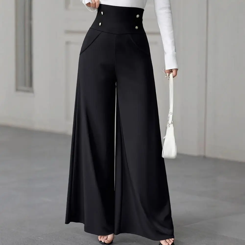 2025 Summer Casual Suit Pants Elegant OL Women Wide Leg Pant Capris Solid Trouser Oversized High Waist Pantalon Palazzo