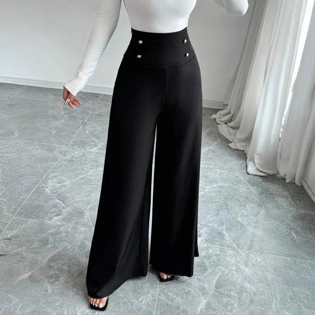 2025 Summer Casual Suit Pants Elegant OL Women Wide Leg Pant Capris Solid Trouser Oversized High Waist Pantalon Palazzo