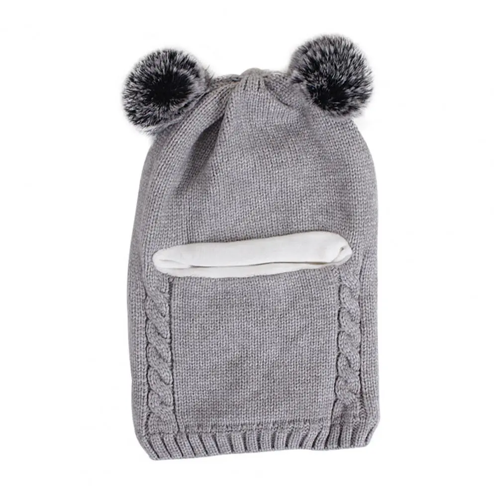 1-7Y Winter Baby Hat Scarf One-Piece Pompom Knit Hat for Kids Warm Neck Ball Cap for Girls Boys Windproof Beanies Infant Cap