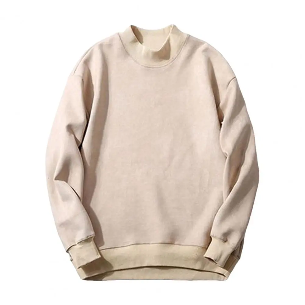 Casual Round Neck Pullover Men's Double-sided Velvet Pullover with Half-high Collar Elastic Cuffs Solid for Spring for School