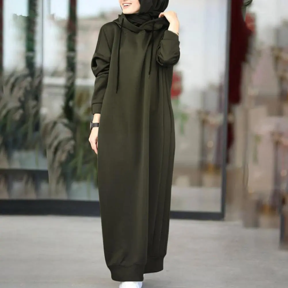 Trendy Skin-touch Simple Casual Autumn Winter Traditional Hoodie Long Dress Thick Comfy Traditional Dress for Shopping