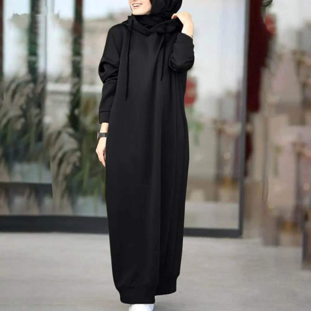 Trendy Skin-touch Simple Casual Autumn Winter Traditional Hoodie Long Dress Thick Comfy Traditional Dress for Shopping
