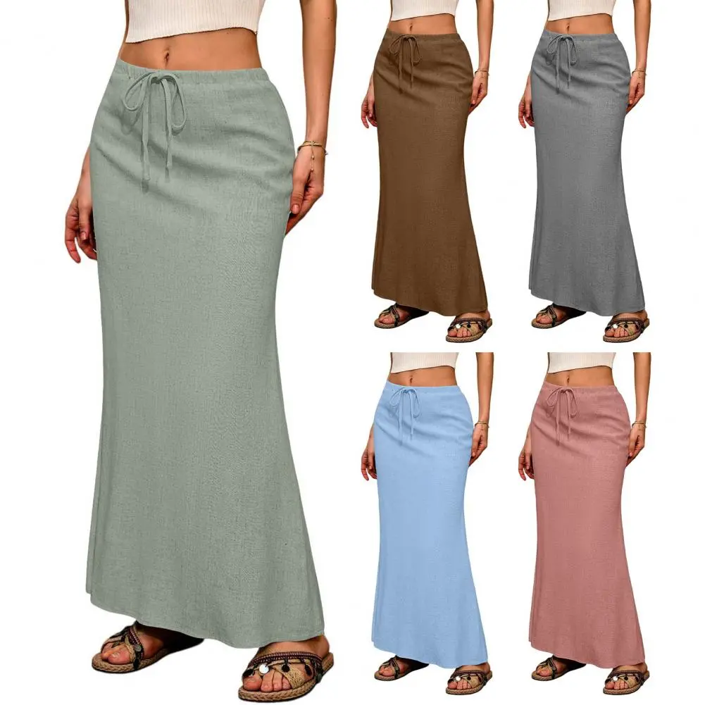 Benuynffy Boho Women Casual Tie Side Wrap Skirt Elegant High Waist Female Summer Knee Length A-Line Skirts