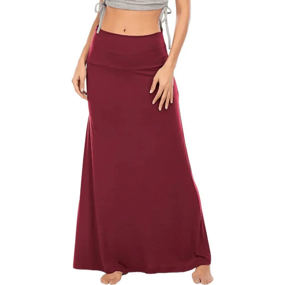 Long Skirt Elegant High-waist Maxi Skirt for Women Solid Color Ankle Length Skirt for Home Evening Vacation Wear High-waist Hip