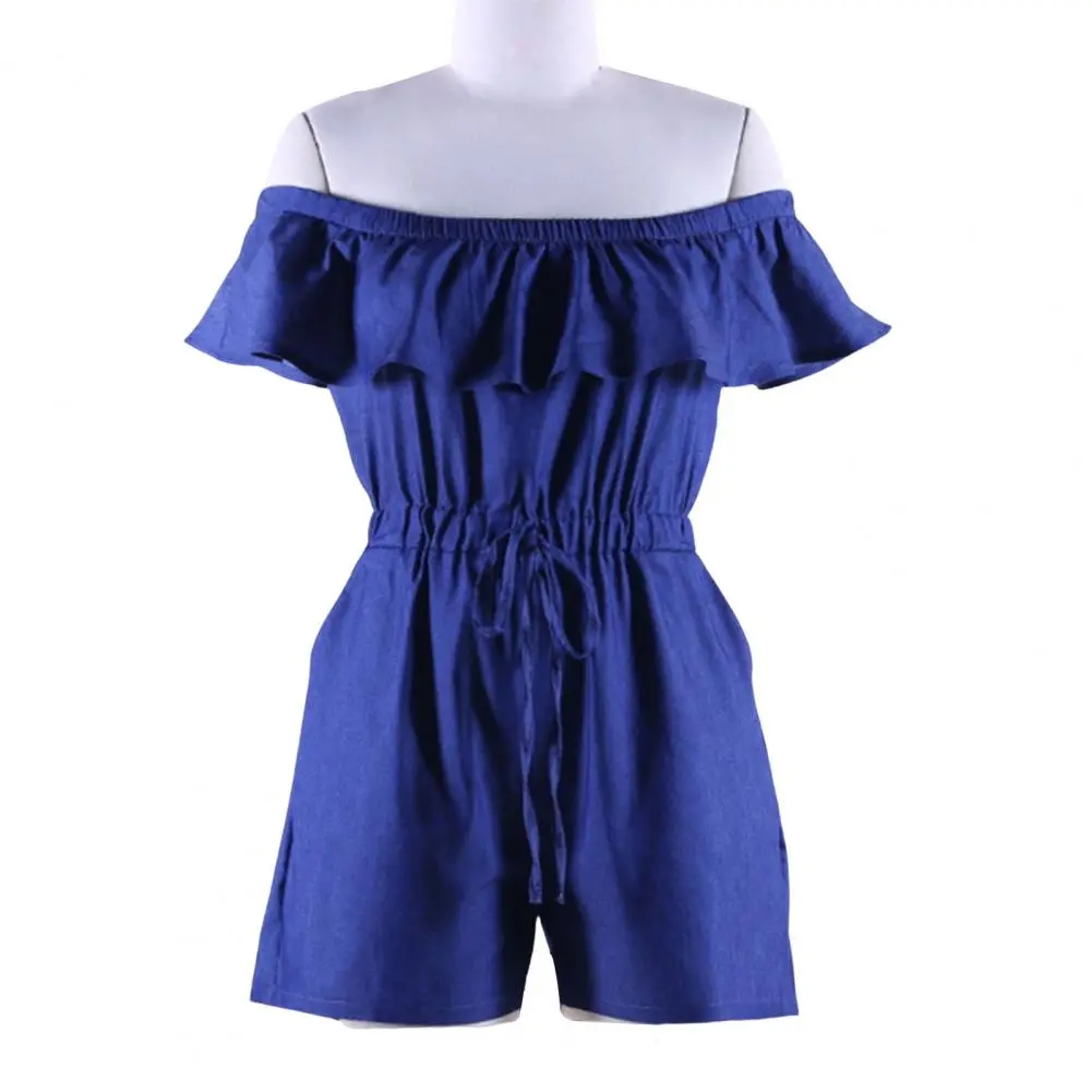 Romper Sexy Off Shoulder Ruffle Hem Jumpsuit Shorts Female 2025 Summer Loose Wide Leg Shorts Korean Jumpsuit Shorts For Women