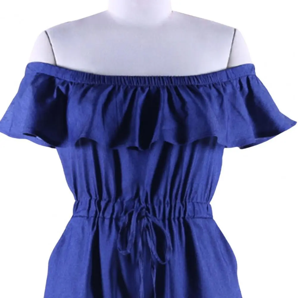 Romper Sexy Off Shoulder Ruffle Hem Jumpsuit Shorts Female 2025 Summer Loose Wide Leg Shorts Korean Jumpsuit Shorts For Women