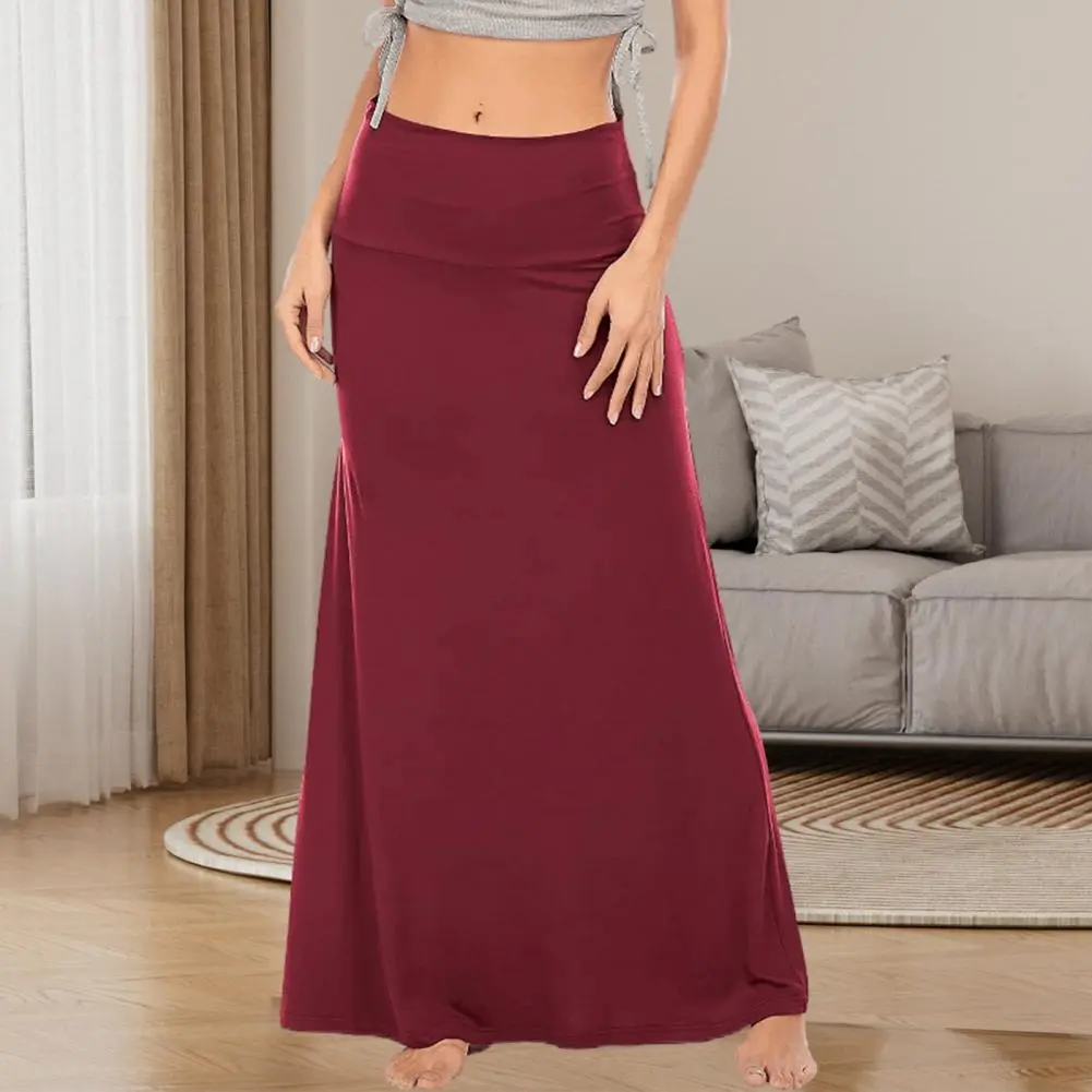 Long Skirt Elegant High-waist Maxi Skirt for Women Solid Color Ankle Length Skirt for Home Evening Vacation Wear High-waist Hip