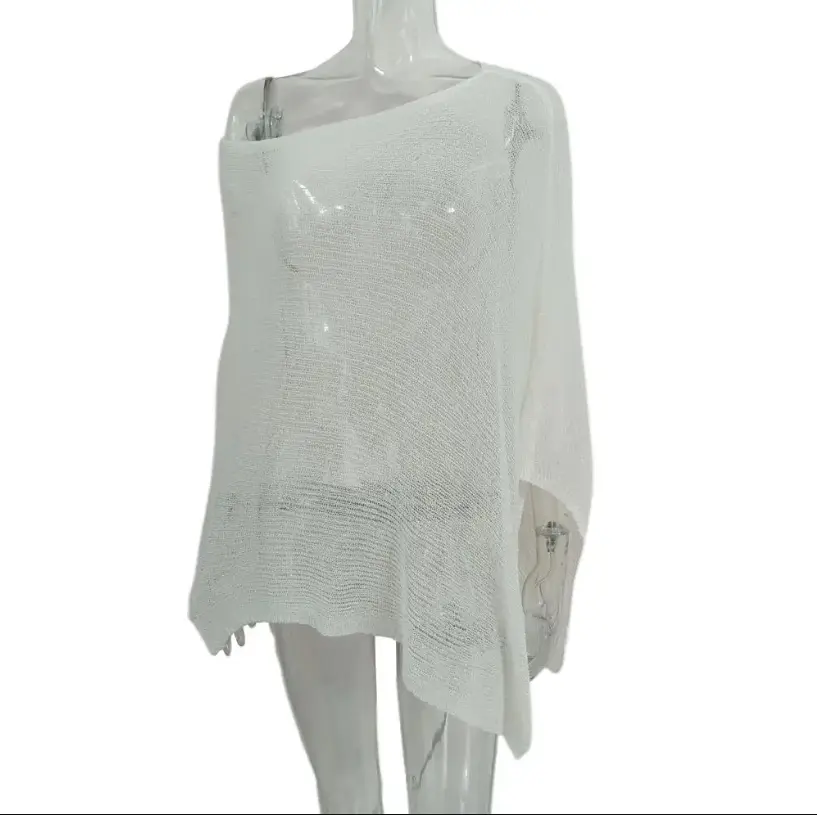 Fashion Style Side Slit Casual Bikini Cover Up Women Summer Vacation Knitting See-Through Beachwear Sunscreen Smock
