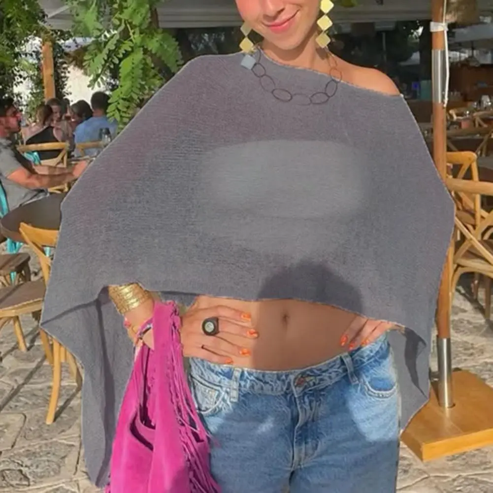 Fashion Style Side Slit Casual Bikini Cover Up Women Summer Vacation Knitting See-Through Beachwear Sunscreen Smock