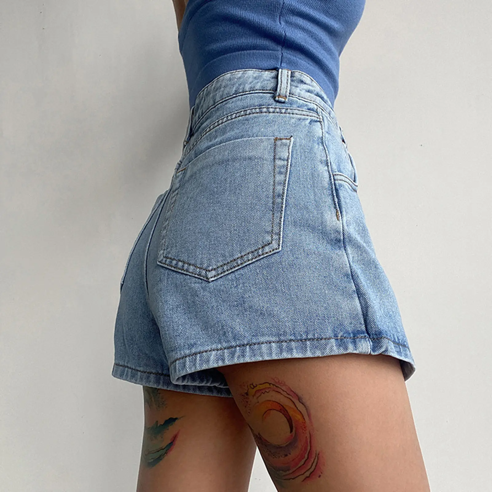 Korean Fashion New Summer Women Skirt Shorts Solid Elastic Waist Button Soft Denim Culotte Femme Versatile Clothing
