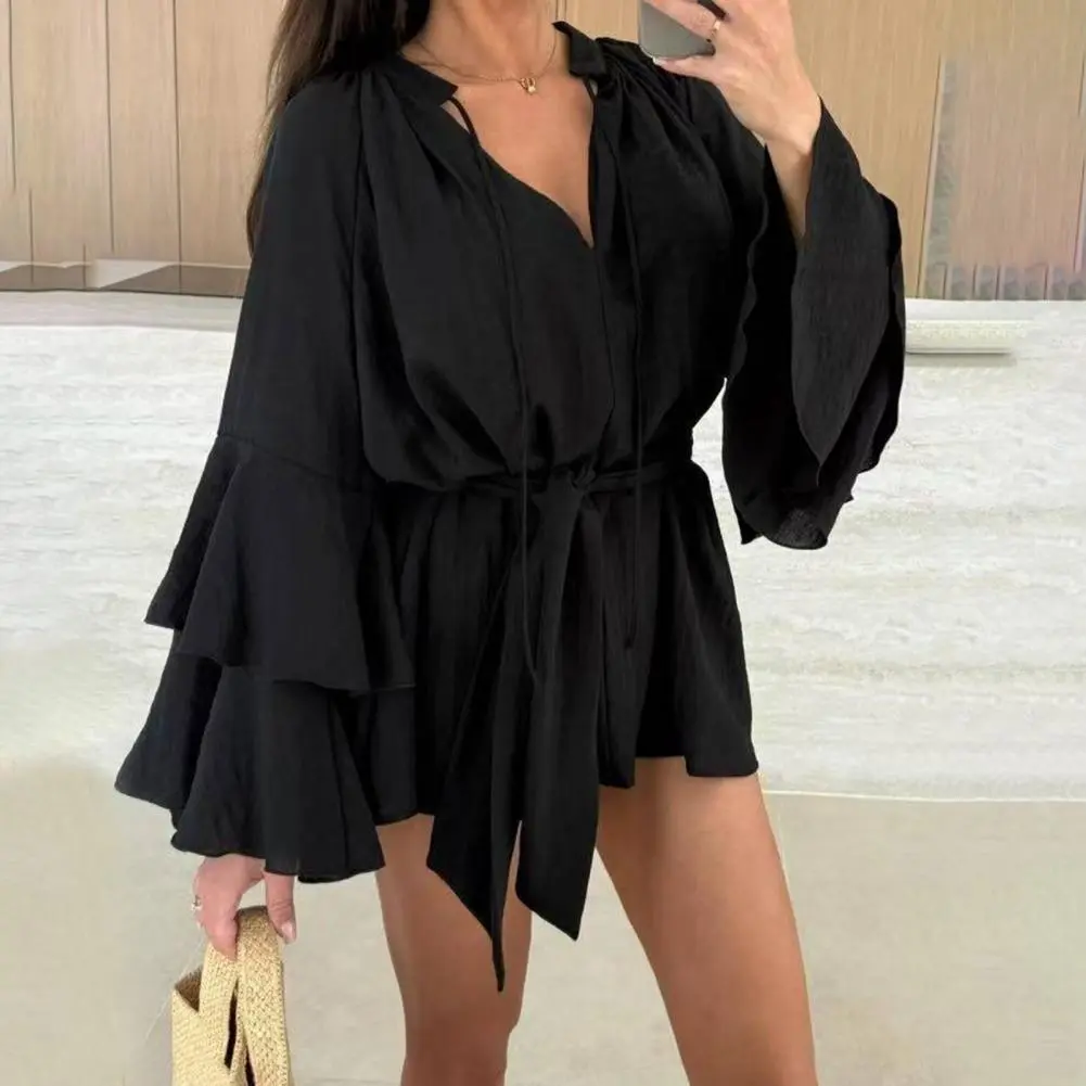 Women Print Dress Sexy V-Neck Bat Sleeve Ruffl Flowers Print Bohemian Beach Sundress Ladies Loose Summer Vacation Mini Dresses