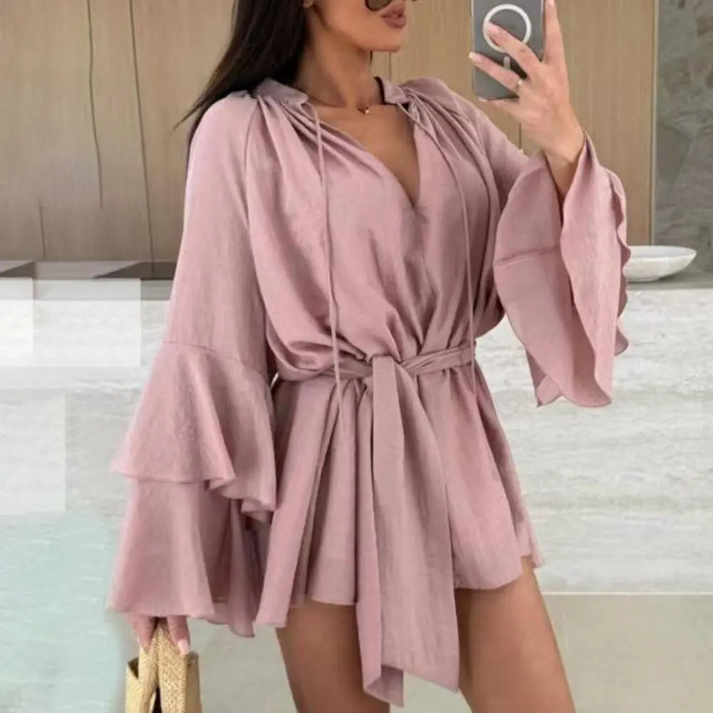 Women Print Dress Sexy V-Neck Bat Sleeve Ruffl Flowers Print Bohemian Beach Sundress Ladies Loose Summer Vacation Mini Dresses