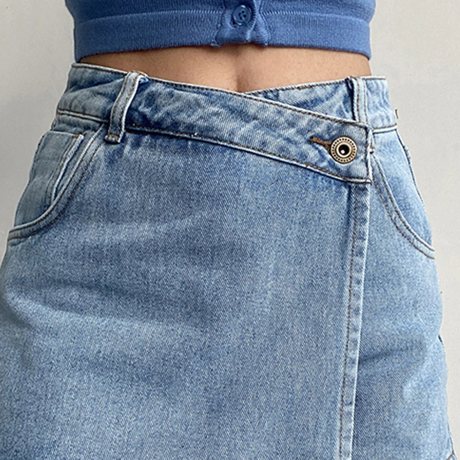 Korean Fashion New Summer Women Skirt Shorts Solid Elastic Waist Button Soft Denim Culotte Femme Versatile Clothing