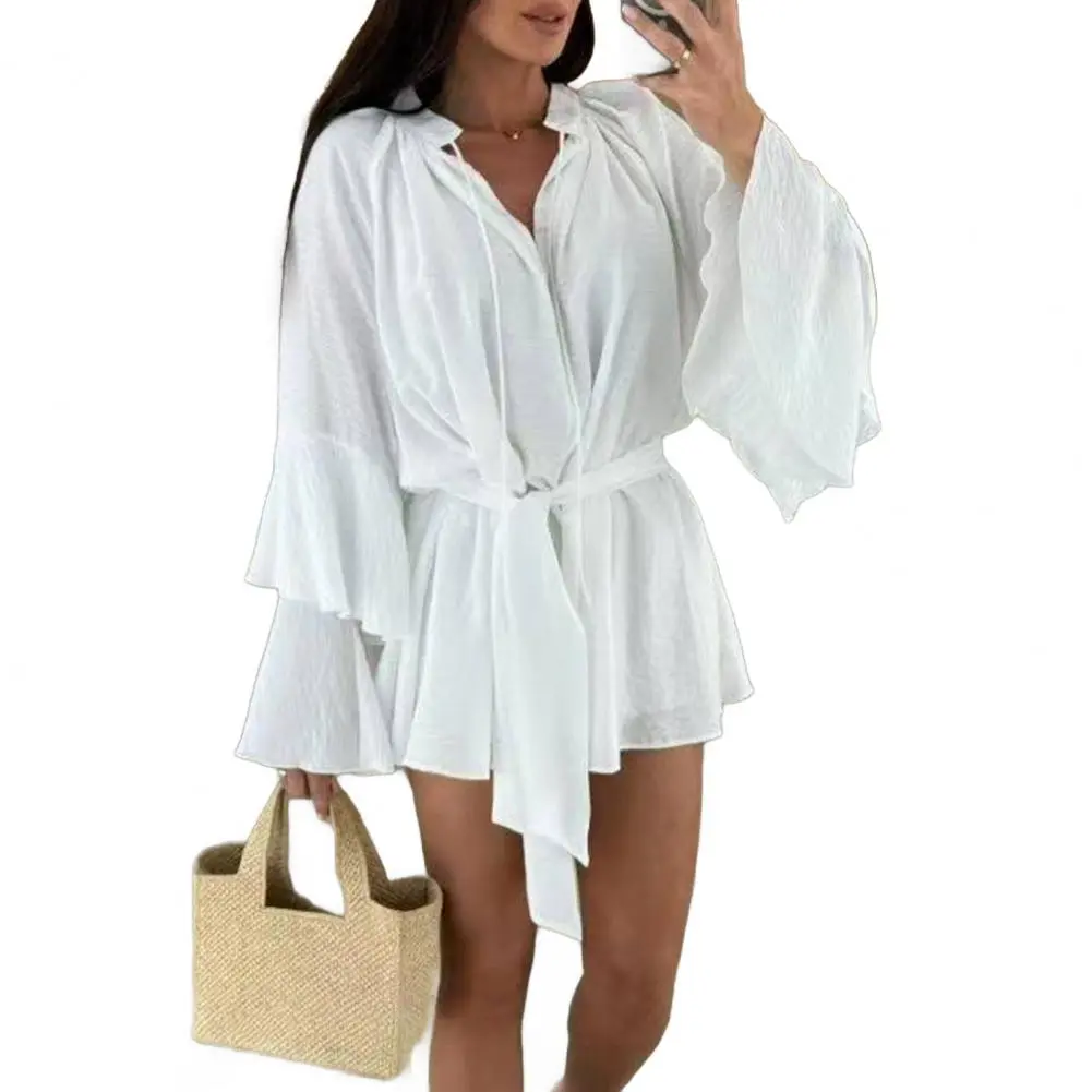 Women Print Dress Sexy V-Neck Bat Sleeve Ruffl Flowers Print Bohemian Beach Sundress Ladies Loose Summer Vacation Mini Dresses