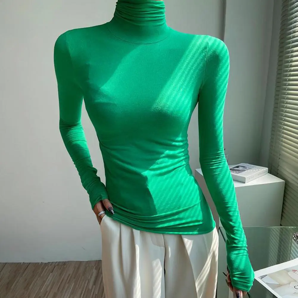 7 Color High Collar T-shirt Korean Transparent Long-sleeved Slim-fit Elastic Solid Inner Bottoming Shirt Sexy Big Chest T-shirt