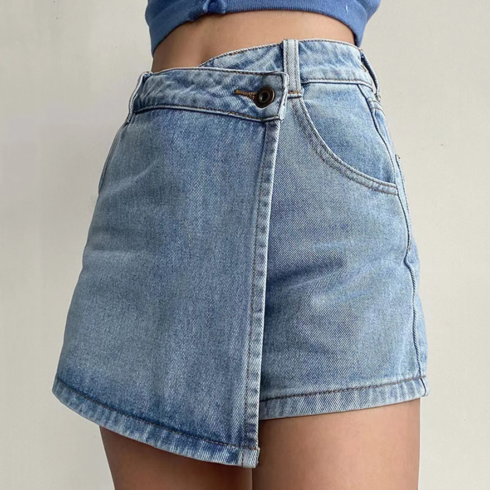 Korean Fashion New Summer Women Skirt Shorts Solid Elastic Waist Button Soft Denim Culotte Femme Versatile Clothing