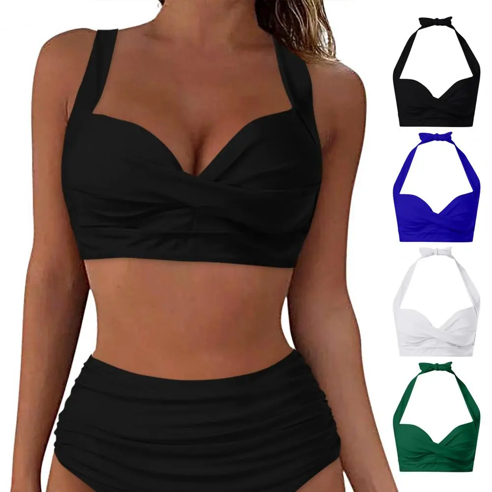 Women's New Solid Bikini Top With Bandage Shoulder Straps Cross Small Design Adjustable Shoulder Straps Fashion Swimming Top