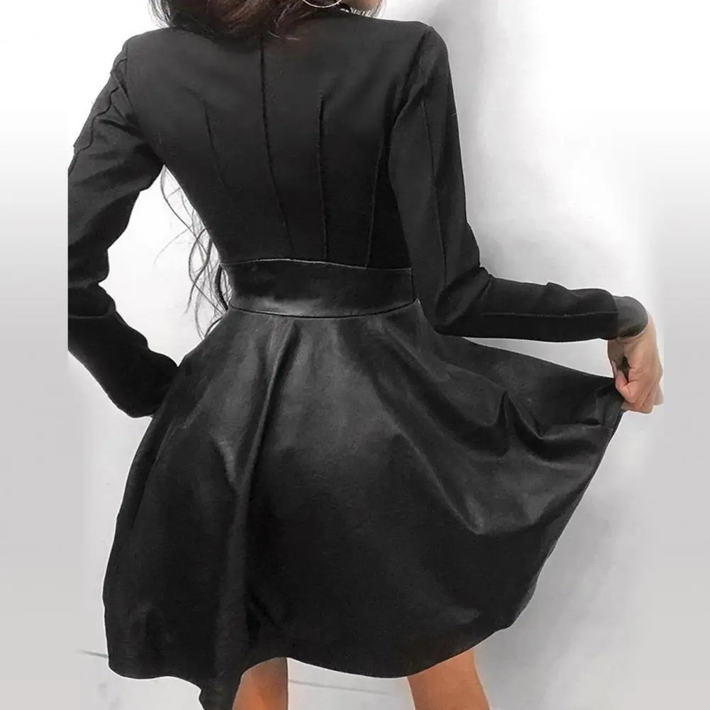 S-3XL Women's Faux Leather PU Mini Dress Zipper-up Long Sleeve Stand Collar Slim High Street Casual Vintage Chic Luxury Dresses