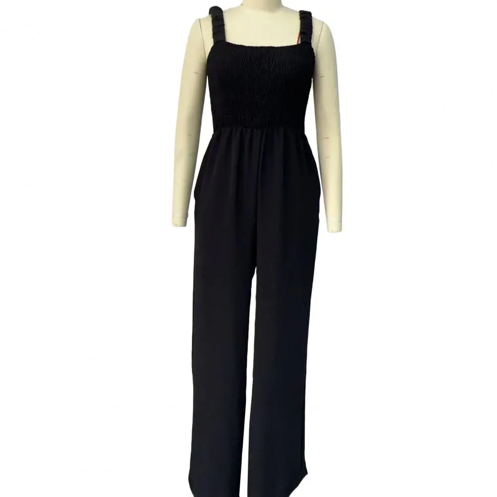Comfortable Jumpsuit Stylish Summer Sleeveless Jumpsuits for Women with Wide Leg Pants Pockets Square Neck Romper for Women's