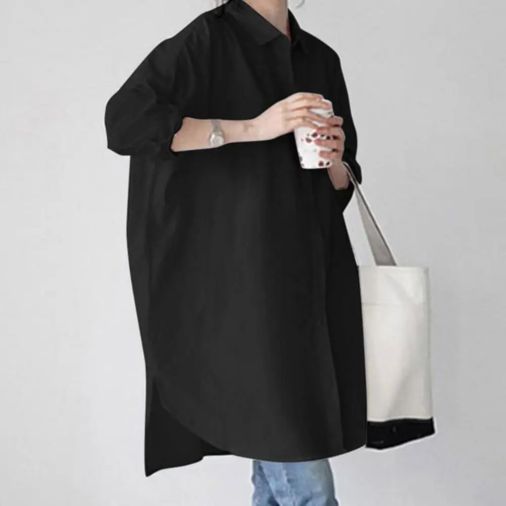 Women's Solid Color Button Front Shirt Dress - Casual Long Sleeve Lapel Dress For Spring & Fall
