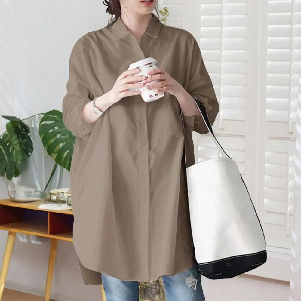 Women's Solid Color Button Front Shirt Dress - Casual Long Sleeve Lapel Dress For Spring & Fall