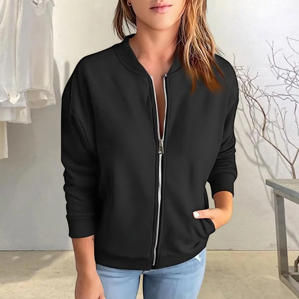 Plus Size Women's Jackets Casual Trendy Long Sleeve Pockets Zip Up Coat Fall Winter Solid Color Jacket