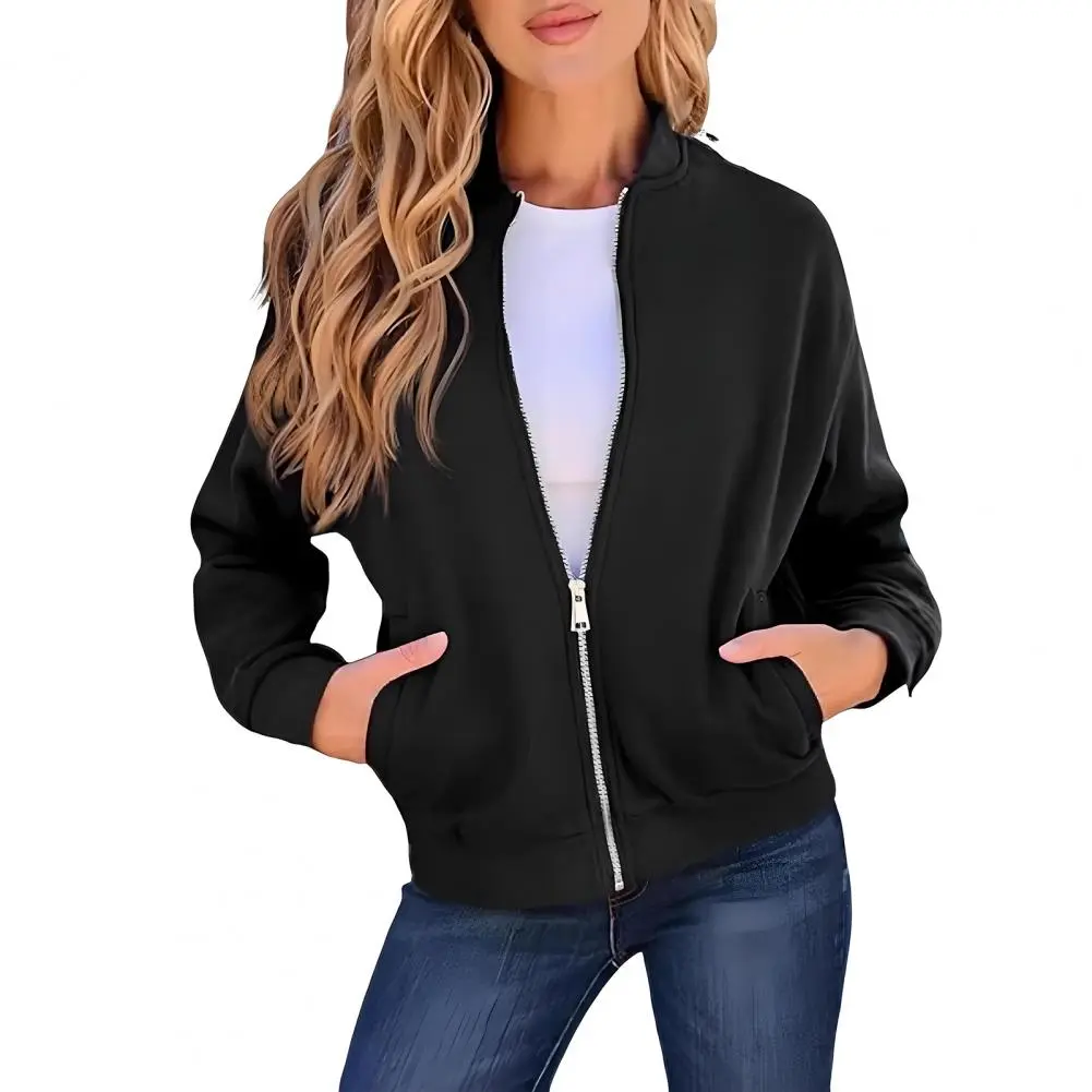 Plus Size Women's Jackets Casual Trendy Long Sleeve Pockets Zip Up Coat Fall Winter Solid Color Jacket