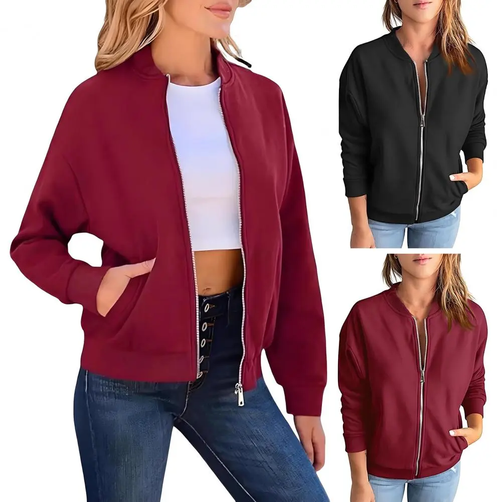 Plus Size Women's Jackets Casual Trendy Long Sleeve Pockets Zip Up Coat Fall Winter Solid Color Jacket