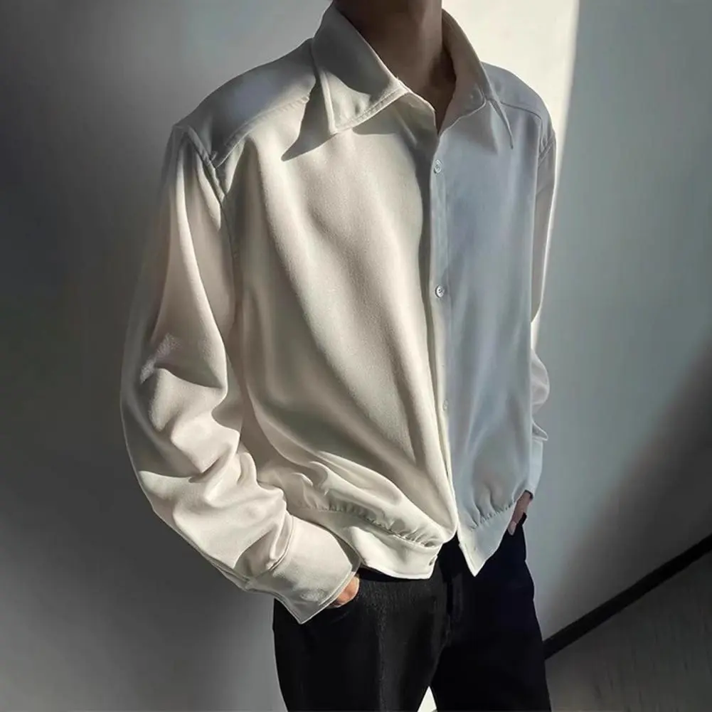 Men Lapel Shirt Men's Lapel Long Sleeve Single-breasted Shirt Lightweight Spring Outerwear for Quick-drying Breathable Daily