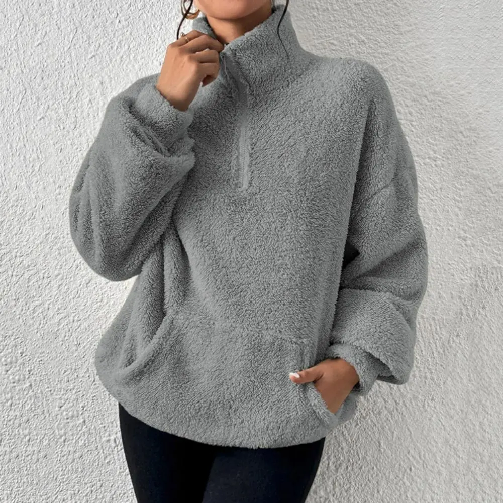 Vintage Lamb Wool Sweatshirt Women Hoodies Winter Warm Fleece Coat Women Fashion Oversized Baseball Streetwear