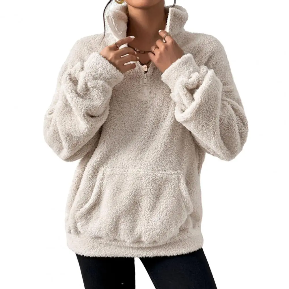 Vintage Lamb Wool Sweatshirt Women Hoodies Winter Warm Fleece Coat Women Fashion Oversized Baseball Streetwear