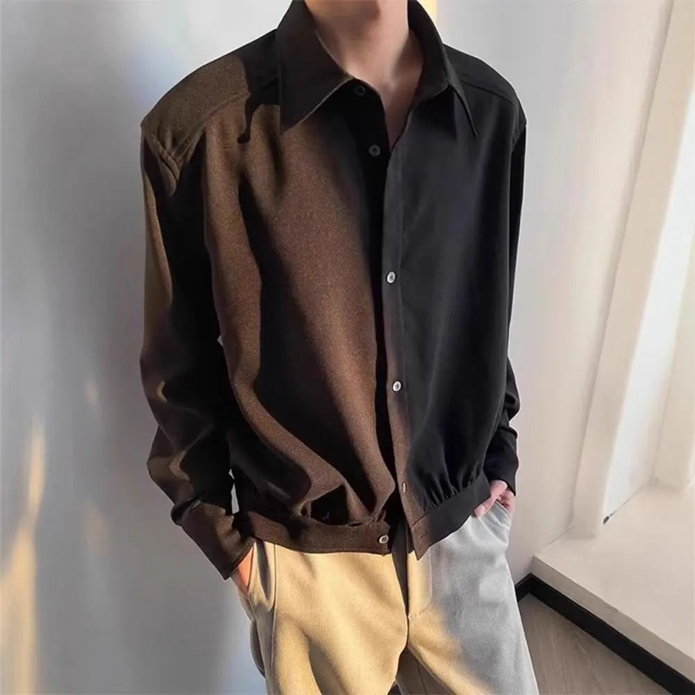 Men Lapel Shirt Men's Lapel Long Sleeve Single-breasted Shirt Lightweight Spring Outerwear for Quick-drying Breathable Daily