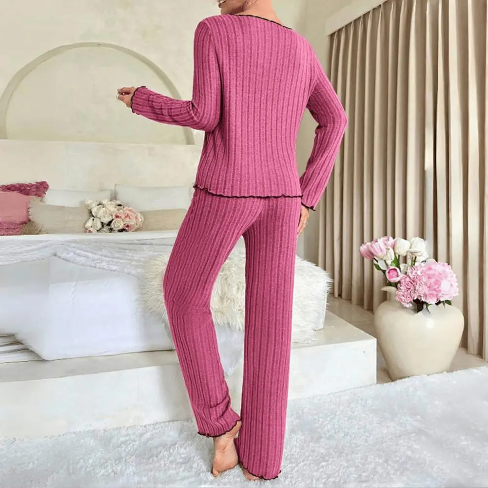 Women's New Style Pajamas Set Long Sleeve Shirt Trousers Two-piece Simple And Lovely Casual Home Wear