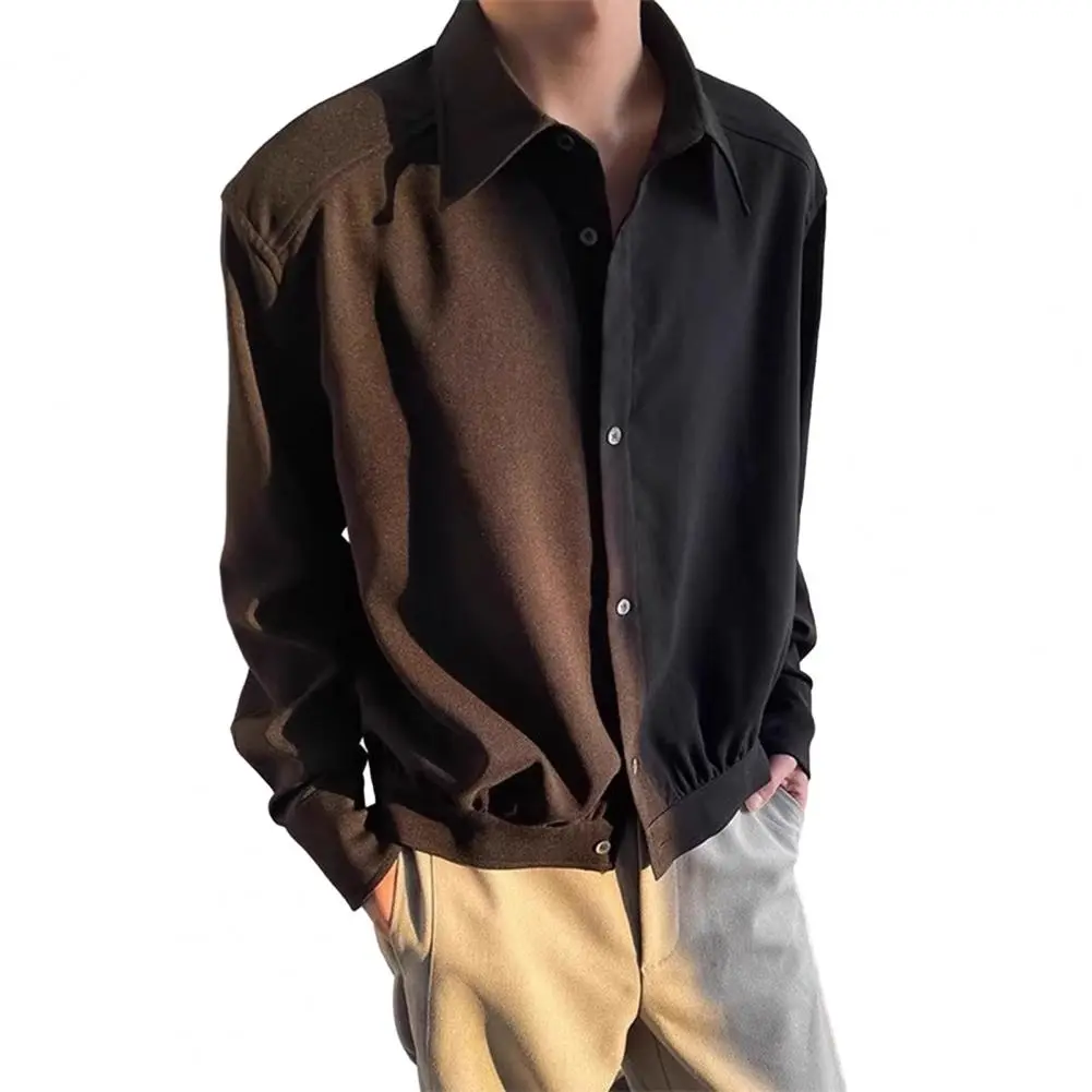 Men Lapel Shirt Men's Lapel Long Sleeve Single-breasted Shirt Lightweight Spring Outerwear for Quick-drying Breathable Daily