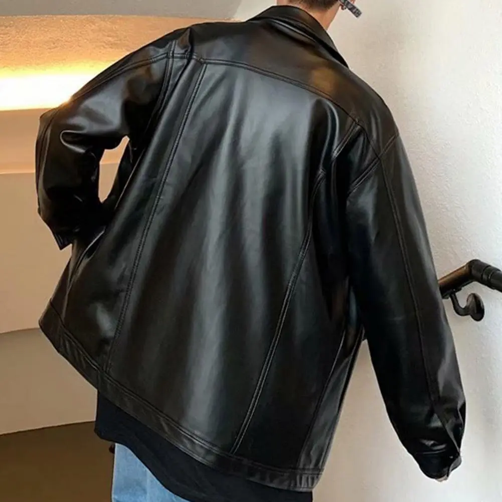 2024 Winter Black Leather Jacket Men Warm Motorcycle Jacket Slim Street Fashion BLack Biker Coat Button Winter