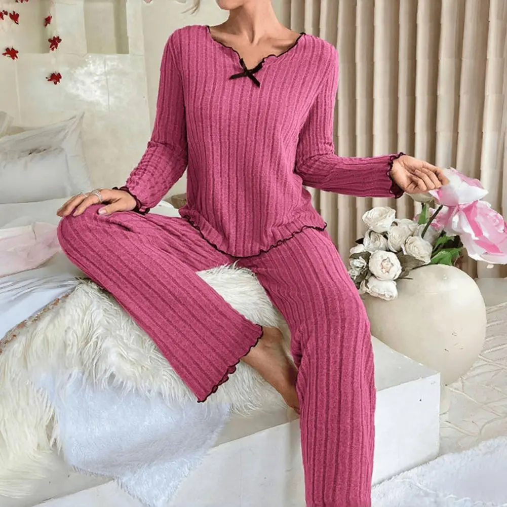 Women's New Style Pajamas Set Long Sleeve Shirt Trousers Two-piece Simple And Lovely Casual Home Wear