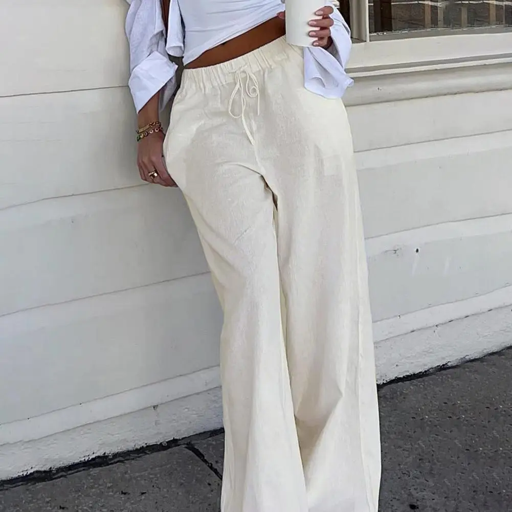 2025 Women Harem Pants Summer Casual Vintage Cotton Linen Pants Elastic Waist Wide Leg Fashion Loose Pockets Female Trousers