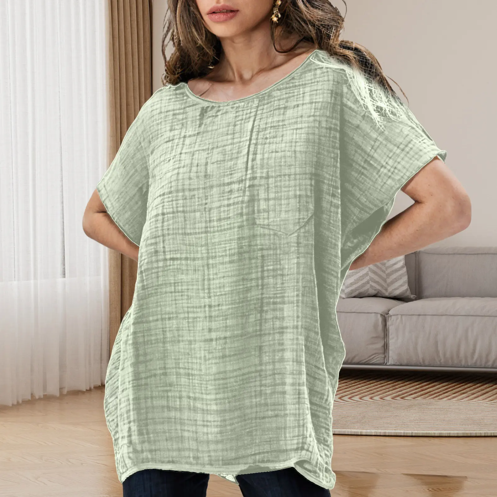 S-5XL Blouse Patchwork Women's Short Sleeve T-Shirt Casual Fashion Summer Tops Loose Pullover Oversize Pocket Shirts Female