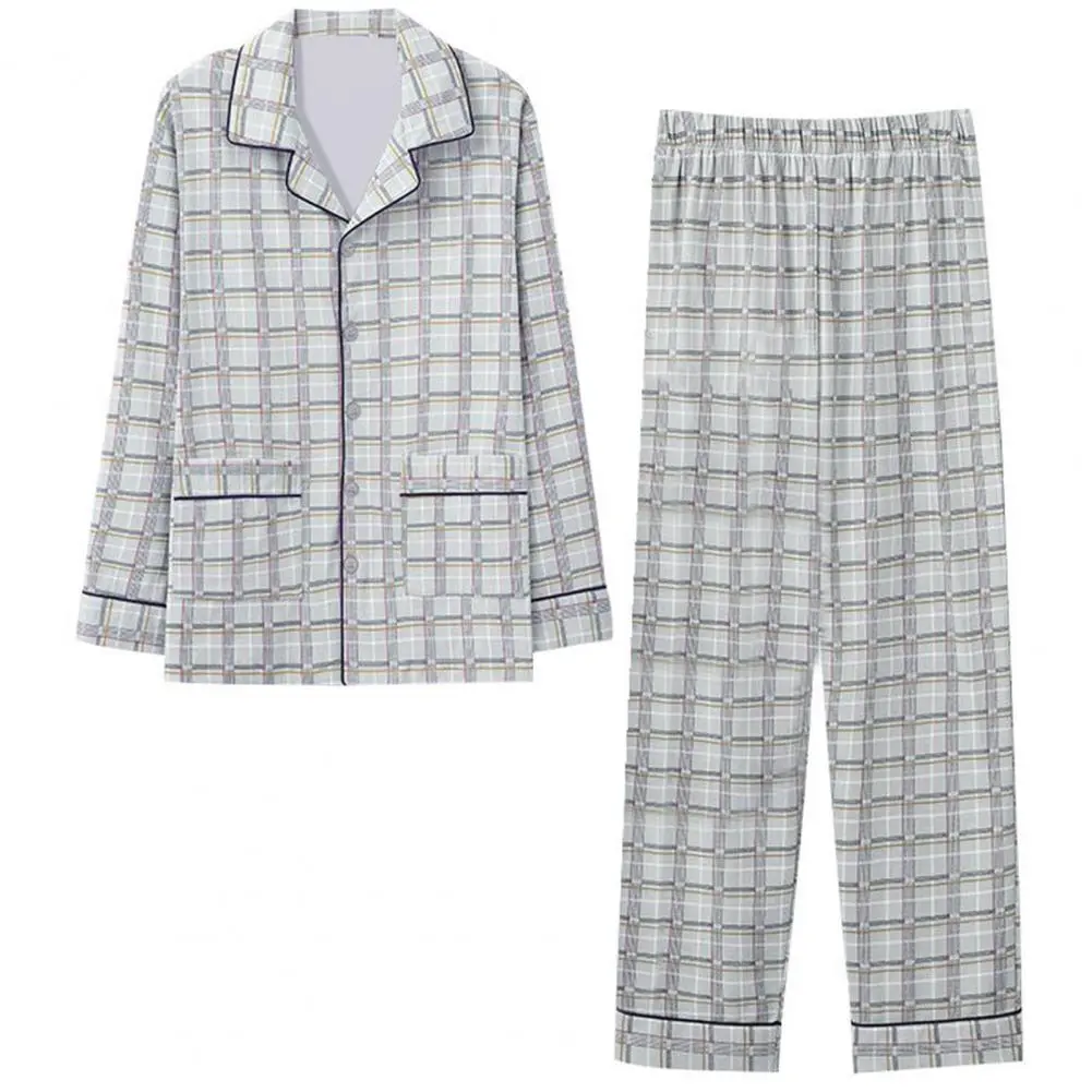 Family Jammies Stylish Men's Spring/autumn Pajama Set with Lapel Collar Long Sleeve Quick Drying Print Family for Comfort