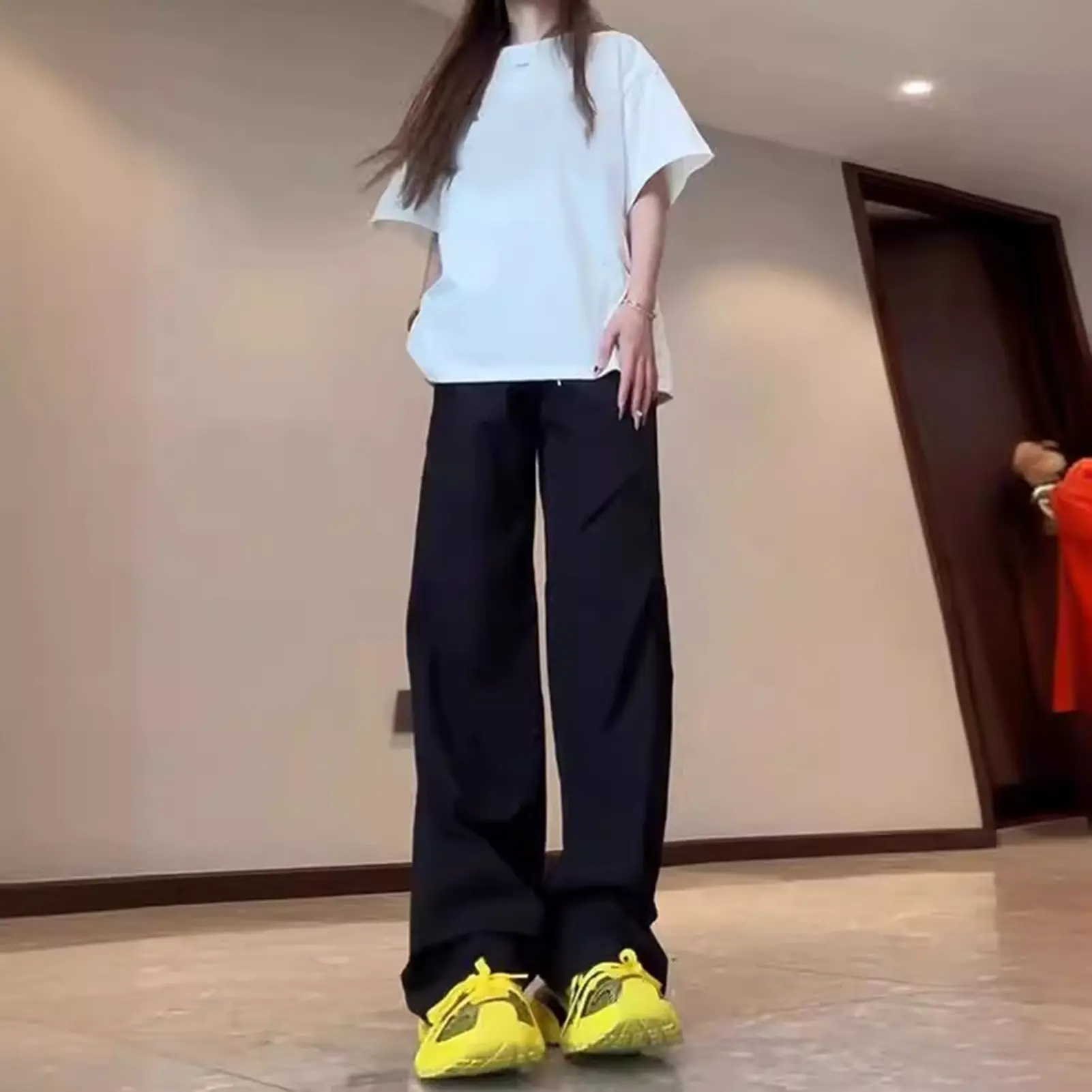 Loose Fit Cargo Pants for Men Solid Streetwear Tooling Trousers Mid-waist Beam Feet Parachute Pants ﻿