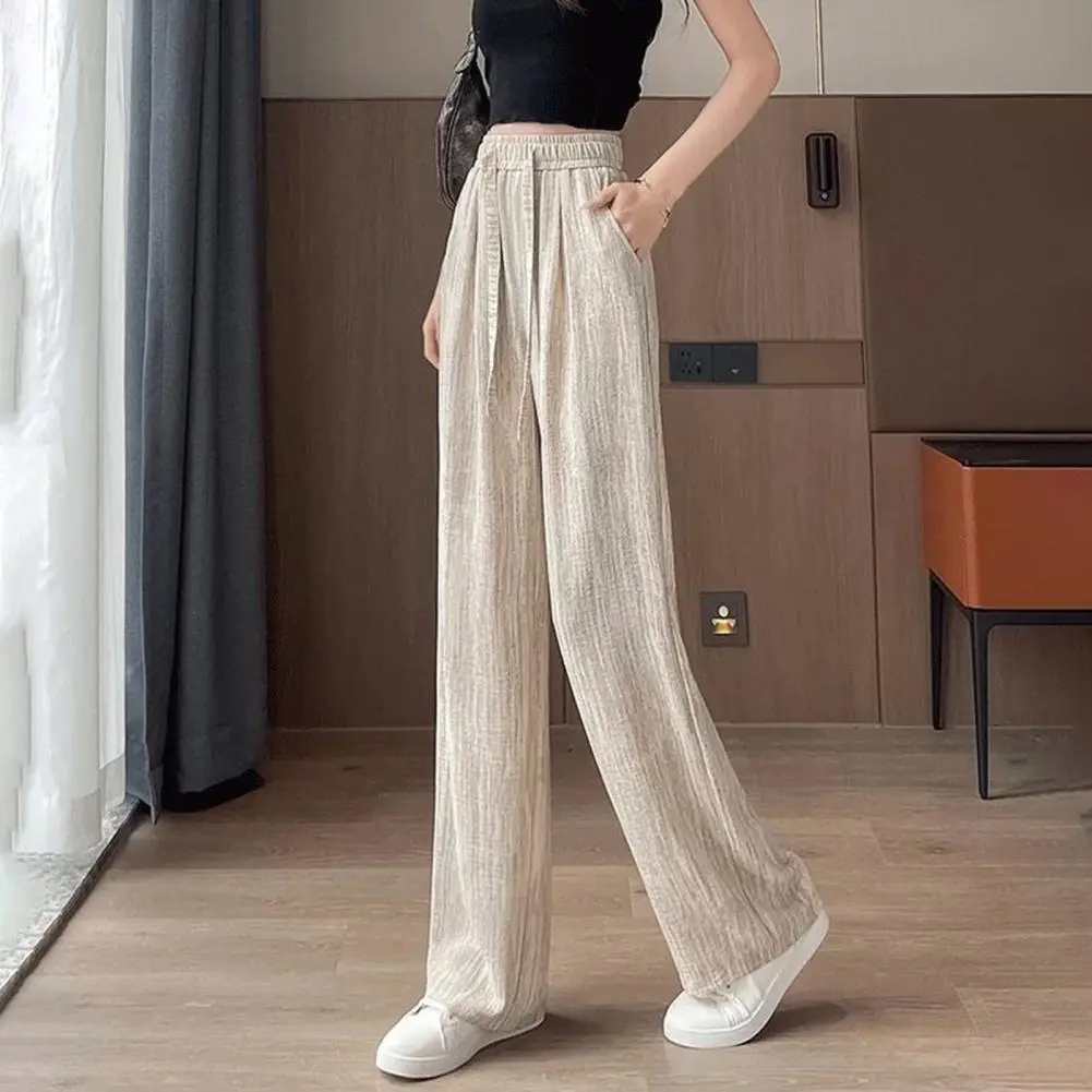 Slack Linen Wide-leg Pants Summer Loose Versatile Drawstring Straight White Casual Trousers Korean Fashion