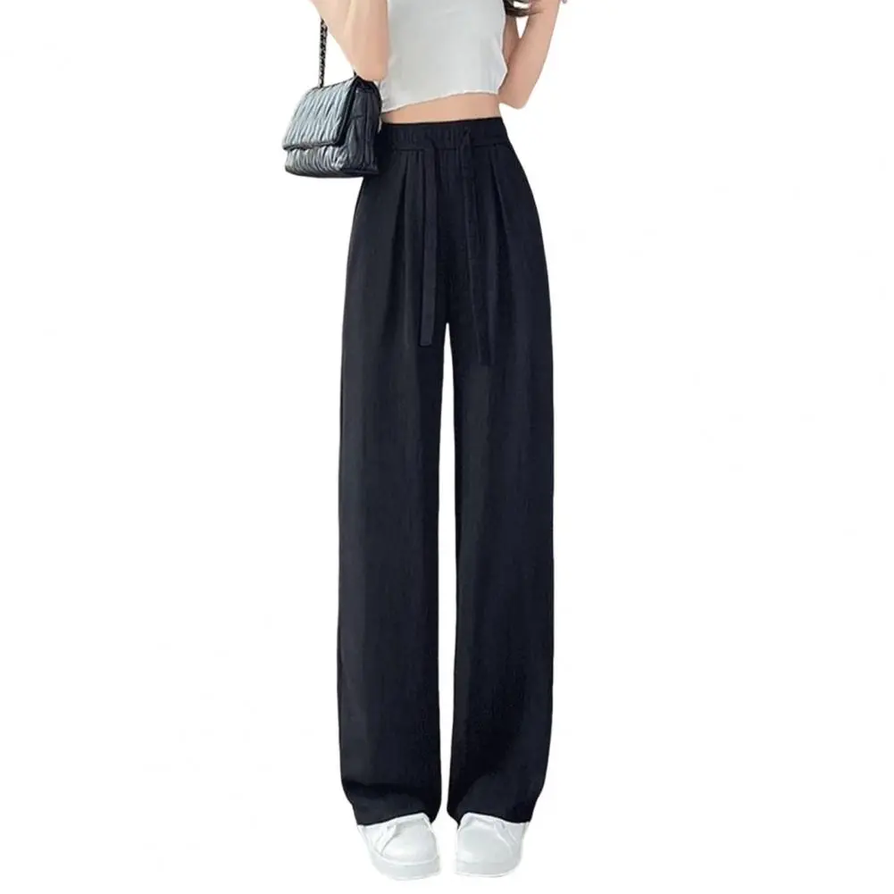 Slack Linen Wide-leg Pants Summer Loose Versatile Drawstring Straight White Casual Trousers Korean Fashion