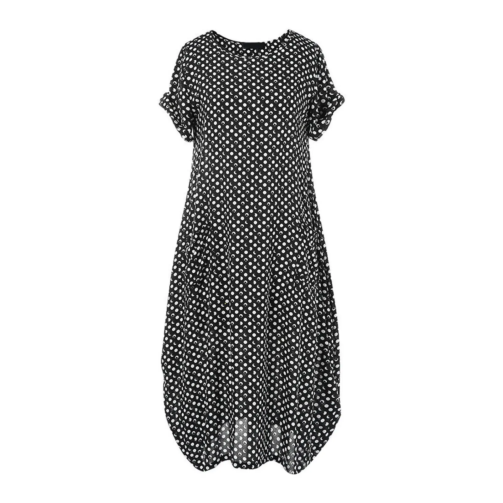 L-5XL Oversize Attractive Women Dress Ladies Short Sleeve Summer polka Dot Hip Wrap Dress  Party Dress Shiny