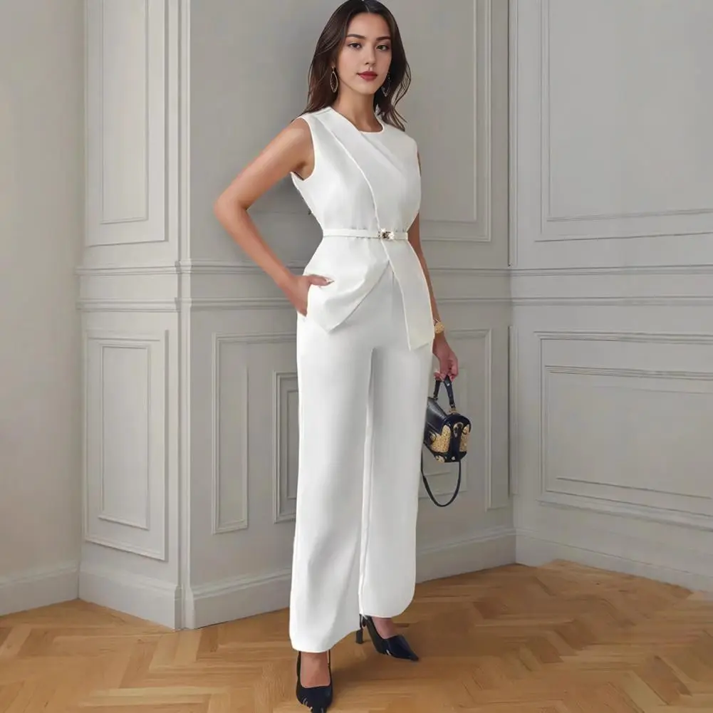 Summer Fashion Two Piece Sets 2025 Women New Elegant Tank Top Solid V-neck Sleeveless Vest High Waisted Wide Leg Pants Suits