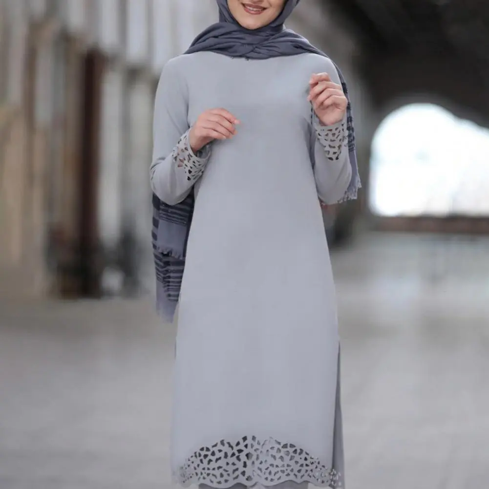 Islamic Clothing Pant Set for Women Abaya Dress Muslim Fashion Hollow Out Solid Long Sleeve Arab Dubai Eid Mubarak Ladies Kaftan