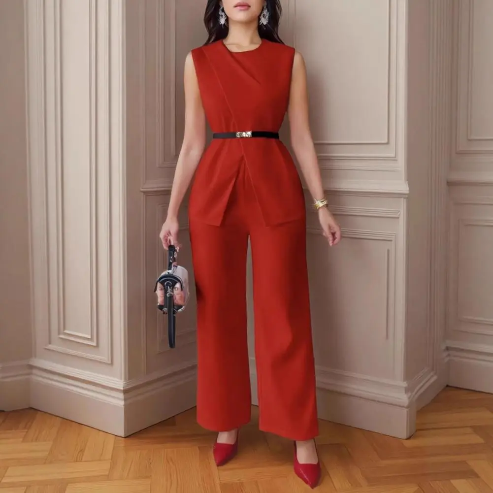 Summer Fashion Two Piece Sets 2025 Women New Elegant Tank Top Solid V-neck Sleeveless Vest High Waisted Wide Leg Pants Suits
