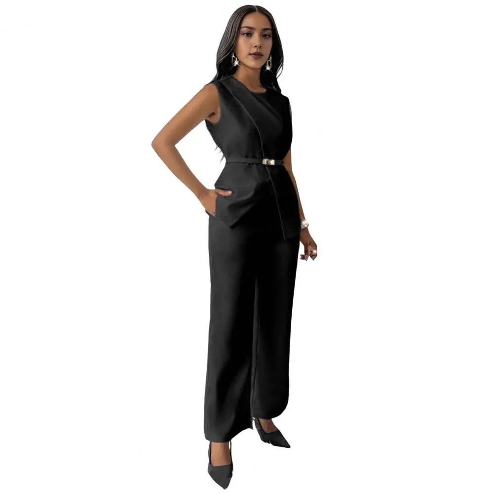 Summer Fashion Two Piece Sets 2025 Women New Elegant Tank Top Solid V-neck Sleeveless Vest High Waisted Wide Leg Pants Suits