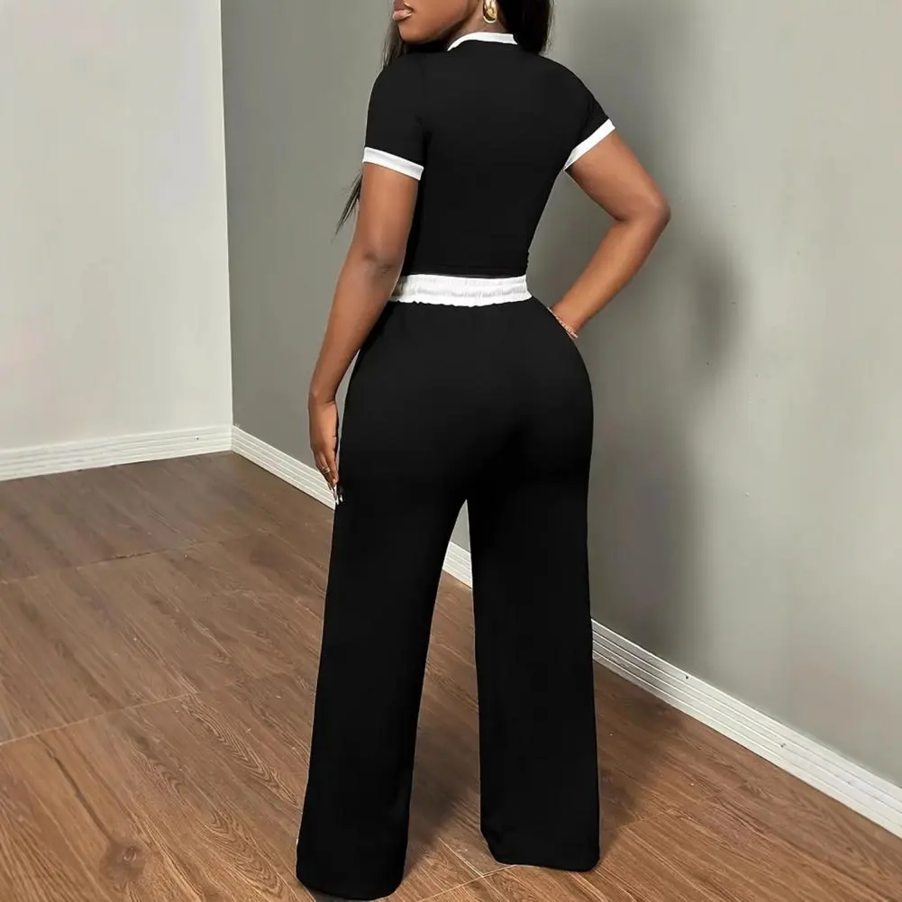 Contemporary Drawstring Waist Top Pants Set Stylish Women's Summer Crop Top Wide Leg Pants Set Casual Lounge Tracksuit for Women