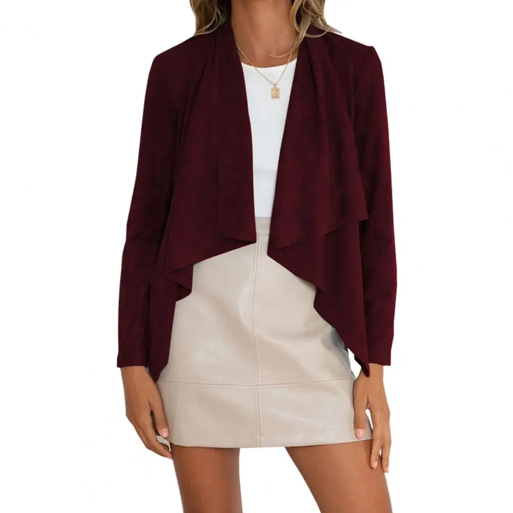 Women Vintage Chamois Leather Cropped Solid Long Sleeve Coats Female Irregular Lady Jacket Lady Autumn Streetwear Tops
