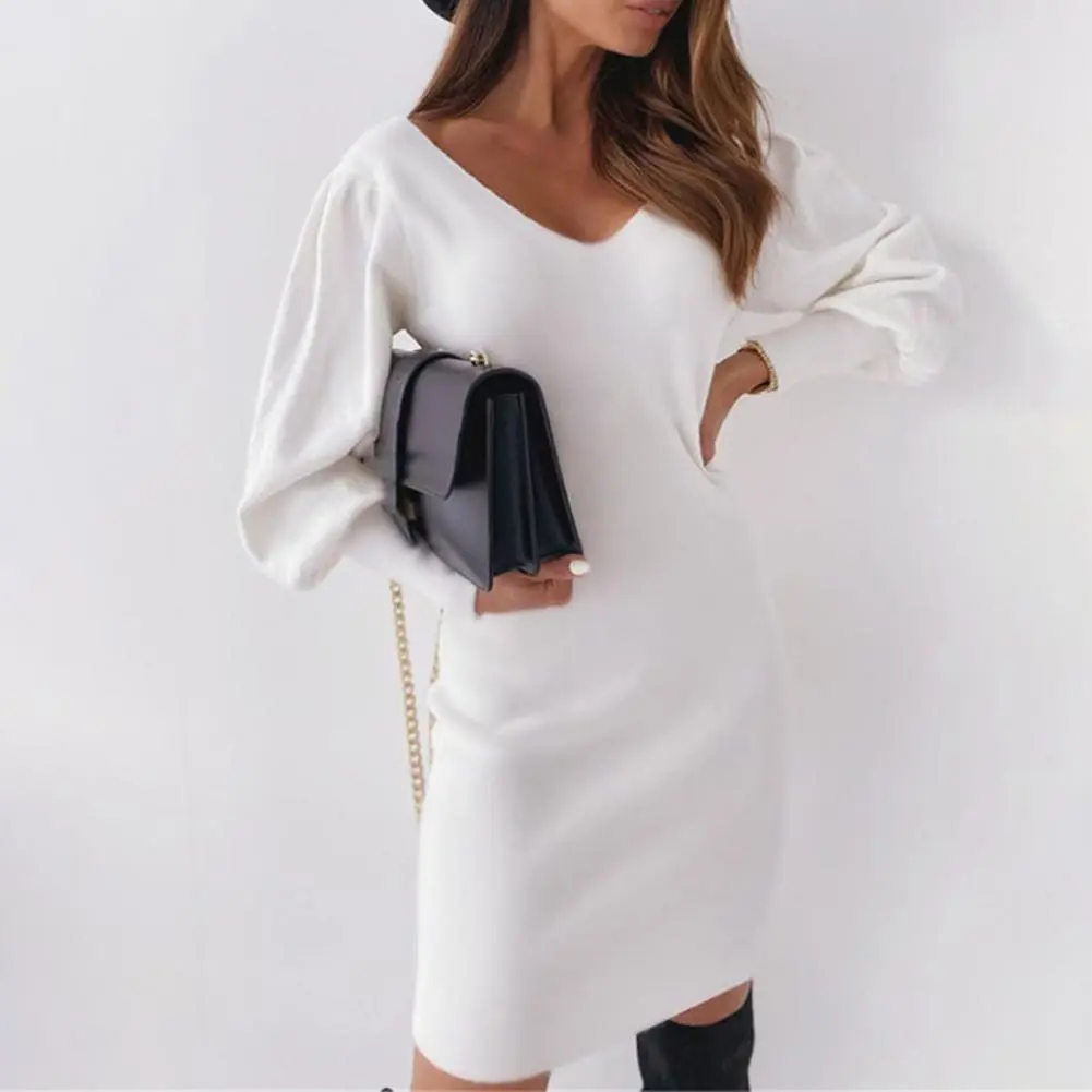 Women Knitted Bodycon Sweater Dress Summer Female Long Sleeve Knitwear Pullover Kneen Length Party Dresses Lace Backless